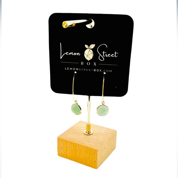 Lemon Street Box Amazonite Dangle Earrings 18k Gold Plated Hoop St Patricks Day - Picture 3 of 6